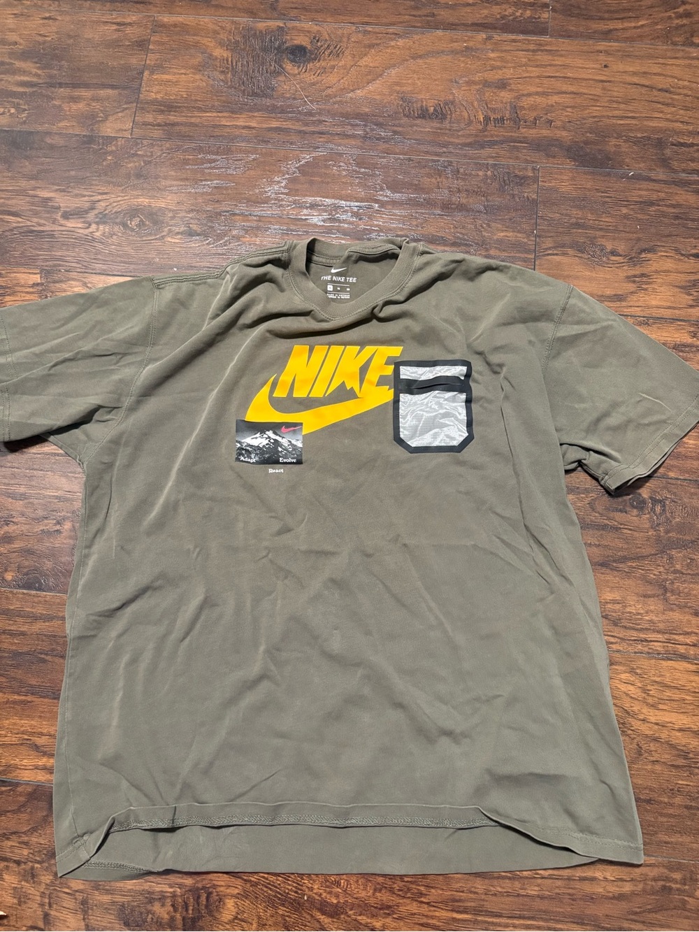 Nike Olive Green Short Sleeve Tee with Yellow Logo